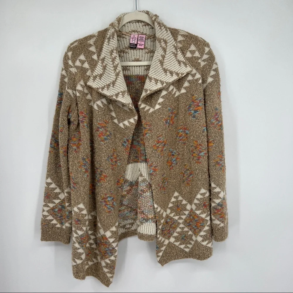 Love On a Hanger Multicolor Western Striped Open Front Beige Knit Sweater - Picture 2 of 11